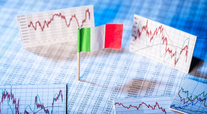Bandiera dell'Italia con grafici economici