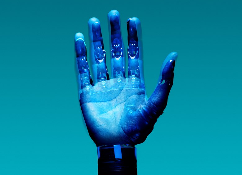prosthetic robot hand blue