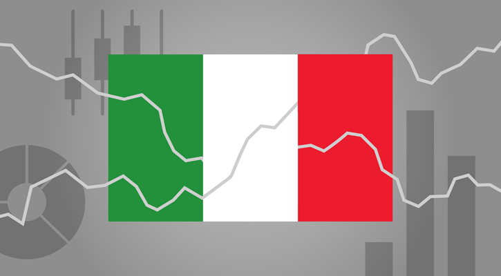 Bandiera dell'Italia con grafici economici