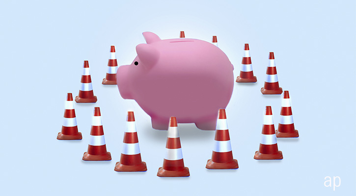 Piggybank with traffic cones protection article