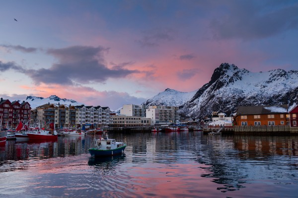 snowy harbour in Norway