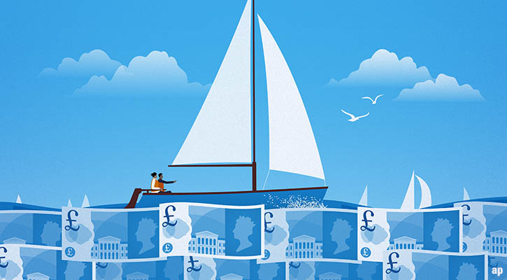 boat sailing on pound notes